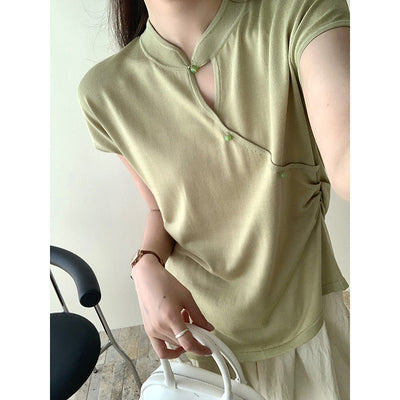 Femme Modern Mandarin Kragen Kurzarm Top Heidi-Mode