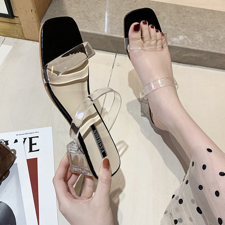 Damen Transparente Slide-Sandalen mit einzigartigem Blockabsatz Heidi-Mode