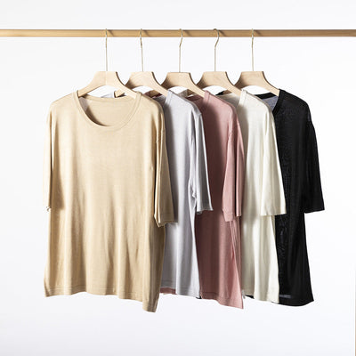 Femme Relaxed Fit Übergroße Kurzarm-Bluse Heidi-Mode