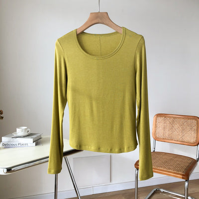 Femme Langarm Essential Rundhalsausschnitt Top Heidi-Mode
