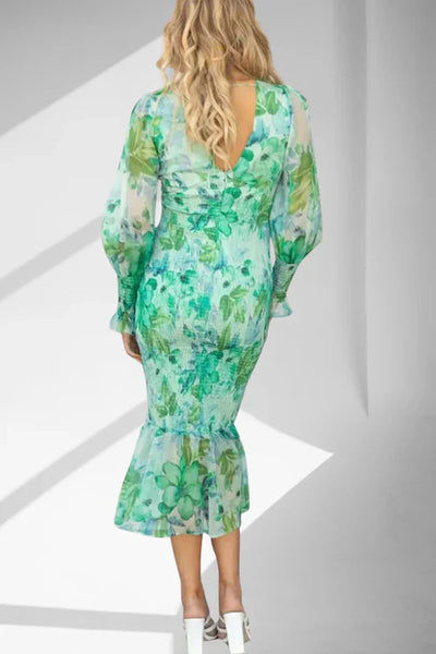 Schmales Midikleid | Volant-Saum | Florale Eleganz