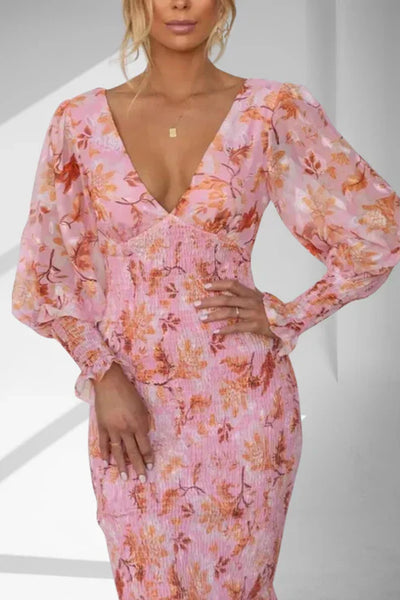 Schmales Midikleid | Volant-Saum | Florale Eleganz