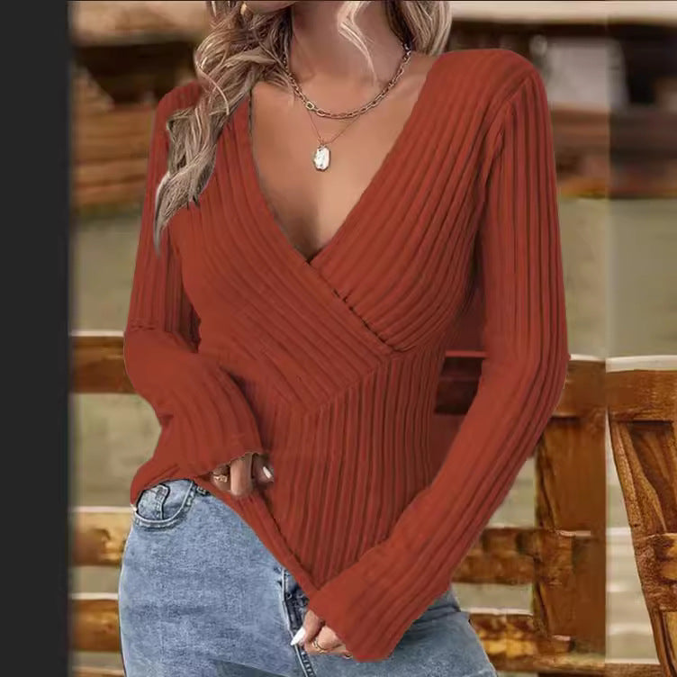 Gerippter Pullover mit V-Ausschnitt für Damen