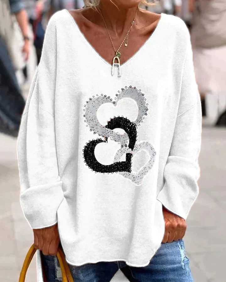 Übergroßer Pullover mit Herz-Print für Damen
