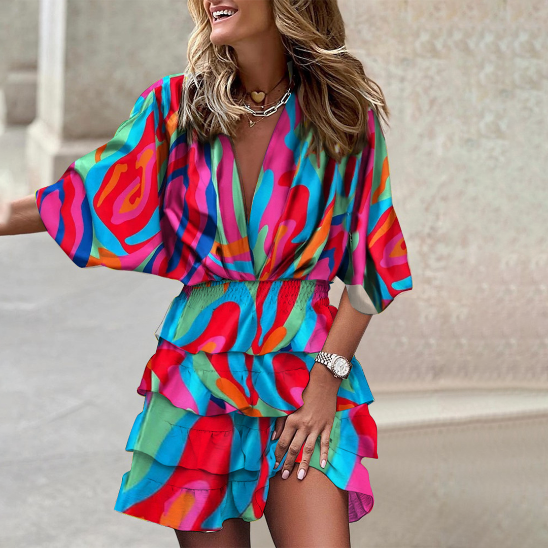 Elegantes Bedrucktes Minikleid | Drapierte Taille | Schicker Stil