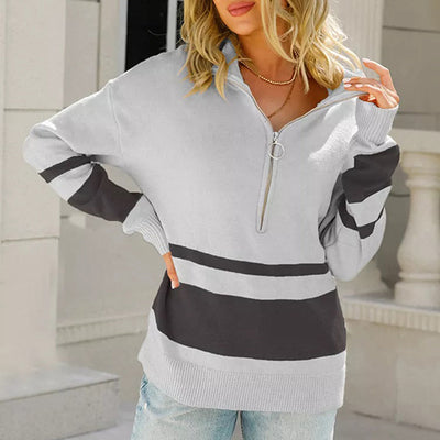 Gestreifter Pullover mit halbem Reißverschluss für Damen