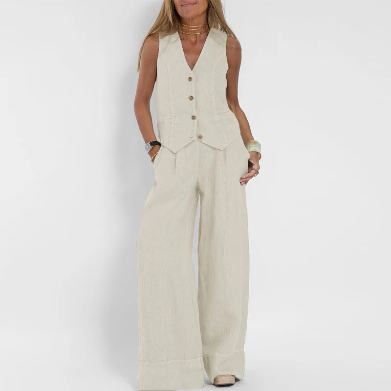 Leinen-Set mit Weste | Weite Hose | Moderner Minimalismus