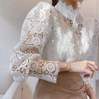 Bluse mit Häkelspitze | Puffärmel | Vintage-Romantik