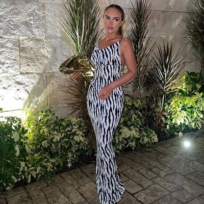 Mica | Maxi-Kleid mit Zebramuster und offenem Rücken