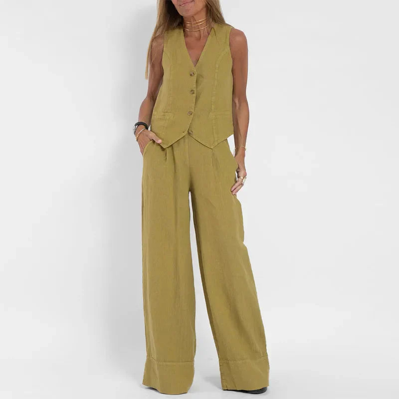 Leinen-Set mit Weste | Weite Hose | Moderner Minimalismus