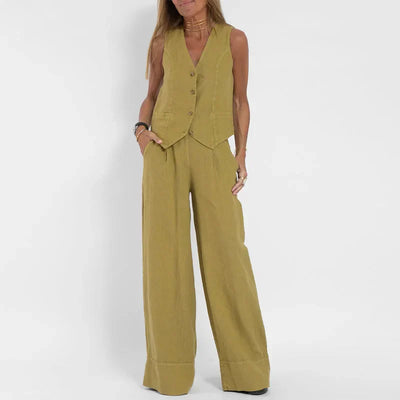 Leinen-Set mit Weste | Weite Hose | Moderner Minimalismus
