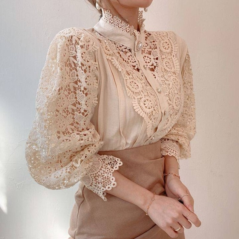 Bluse mit Häkelspitze | Puffärmel | Vintage-Romantik