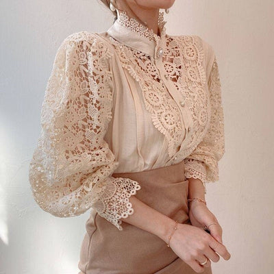 Bluse mit Häkelspitze | Puffärmel | Vintage-Romantik
