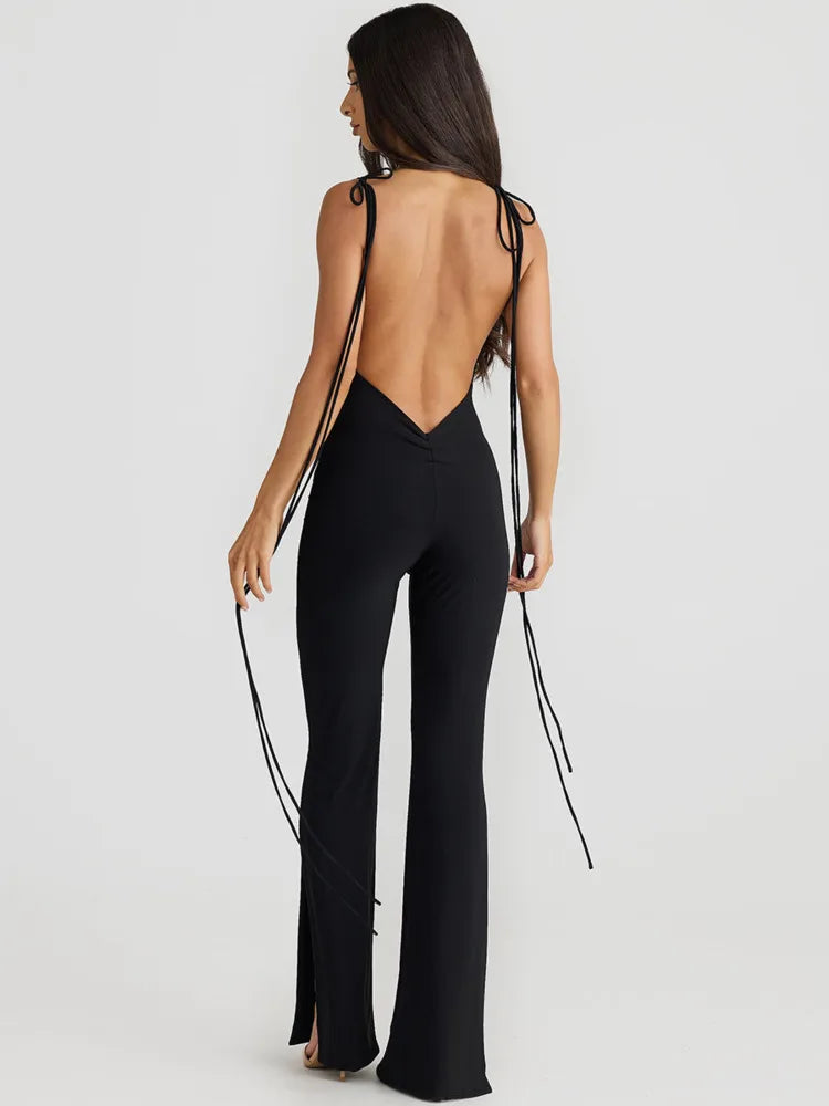 Jumpsuit mit Spaghettiträgern | Schlitz am Bein | Figurbetonter Schnitt