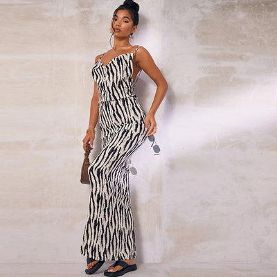 Mica | Maxi-Kleid mit Zebramuster und offenem Rücken
