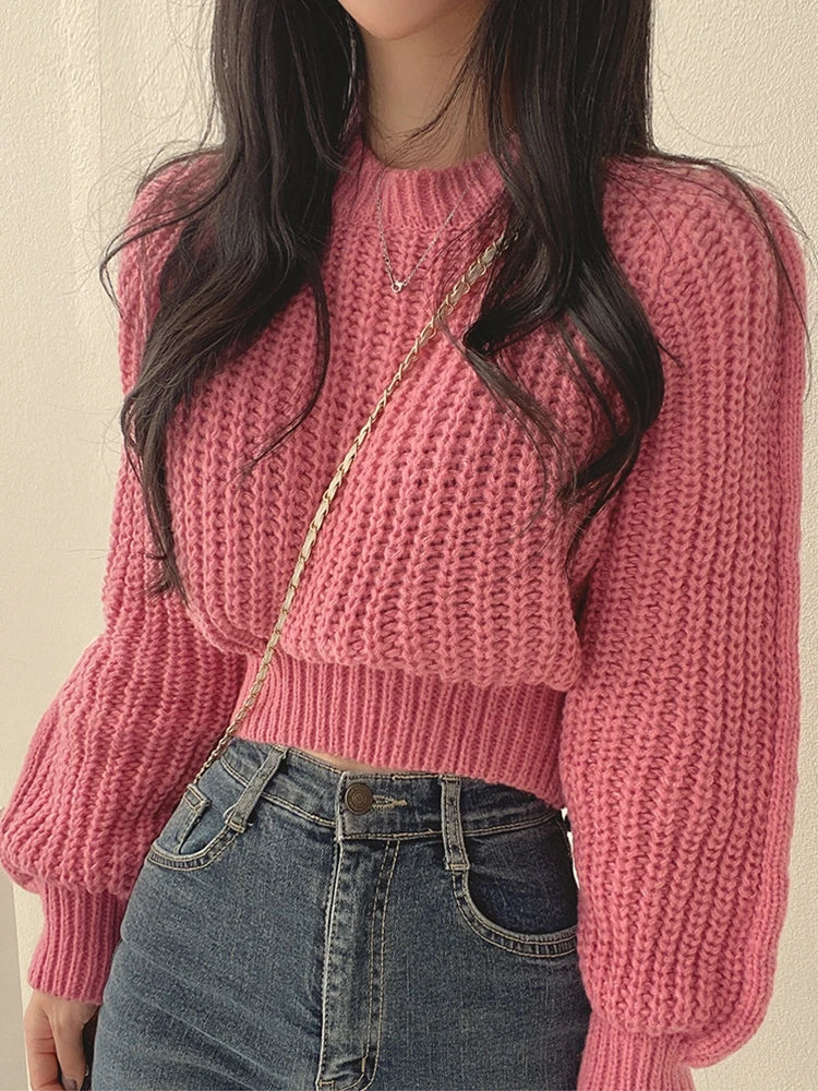 Gekürzter Strickpullover für Damen