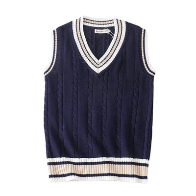 Dicker V-Ausschnitt ärmelloser Strickpullover