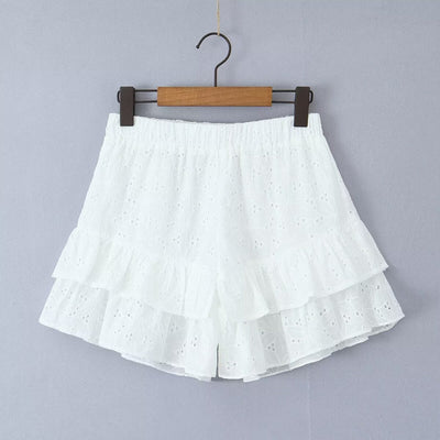 Leonie | Weiße Langarmbluse und Shorts im Set