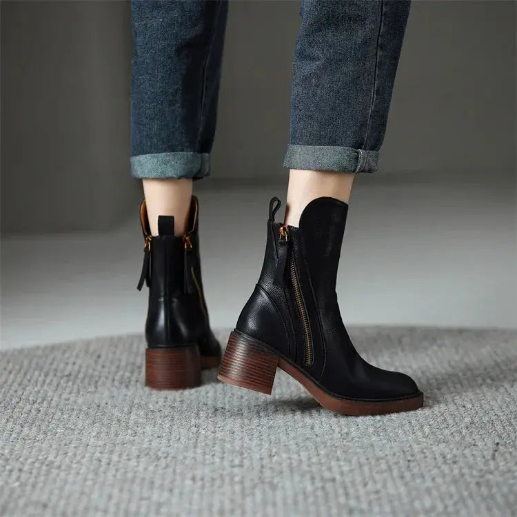 Elegante Damen Lederstiefeletten