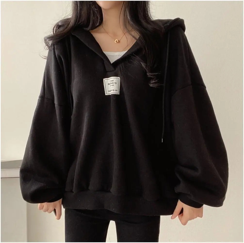 Hoodie mit V-Ausschnitt und Übergröße für Damen