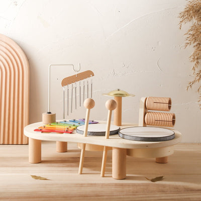 MelodyPlay Holzmusikspielzeug – All-in-One Pädagogisches Instrument für Kleinkinder mit Trommeln, Xylophon & Glocken