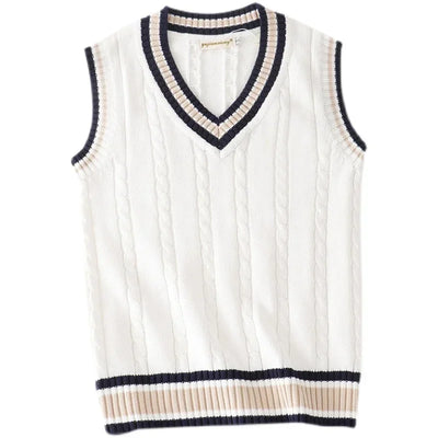Dicker V-Ausschnitt ärmelloser Strickpullover