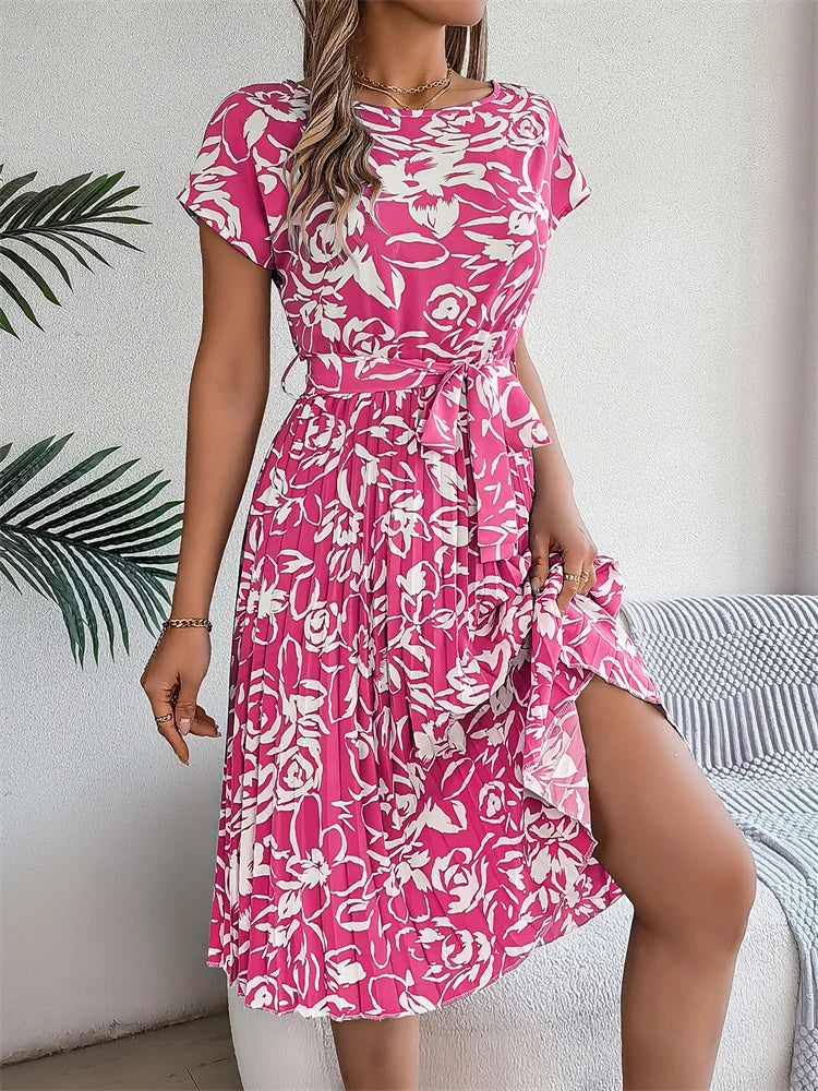 Plisseekleid mit Taillengürtel | Florales Muster | Elegante Silhouette