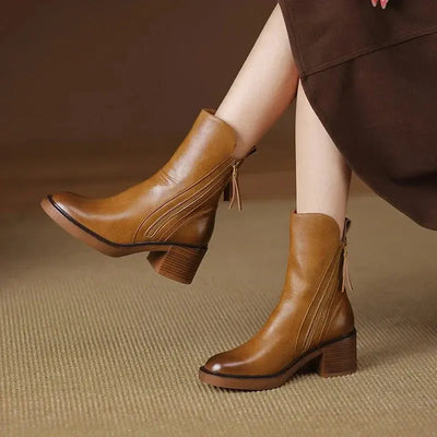 Elegante Damen Lederstiefeletten