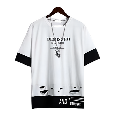 Marco – Black Y2K Herren Techwear T-Shirt mit Loch-Design