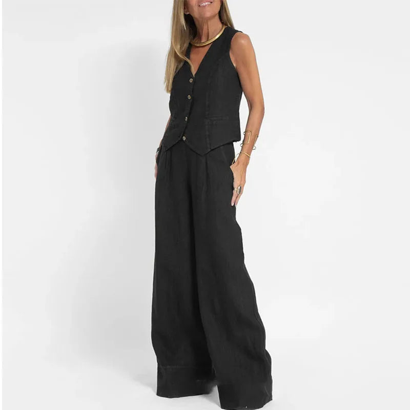 Leinen-Set mit Weste | Weite Hose | Moderner Minimalismus