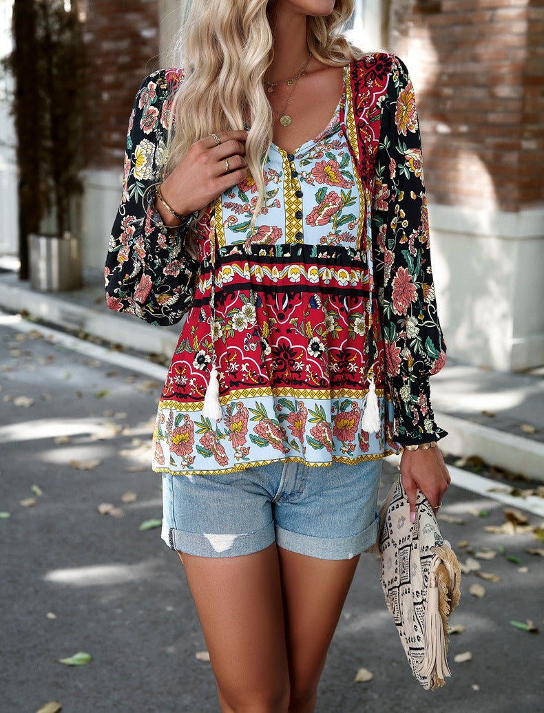 Sabine | Bluse mit Boho-Blumenmuster