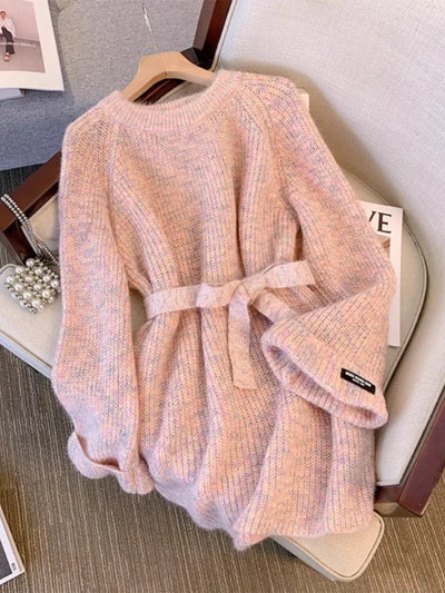 Lockeres Rundhals-Pullover-Kleid für Damen