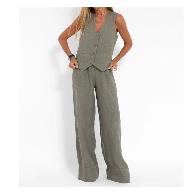Leinen-Set mit Weste | Weite Hose | Moderner Minimalismus