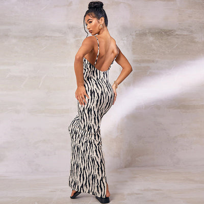 Mica | Maxi-Kleid mit Zebramuster und offenem Rücken