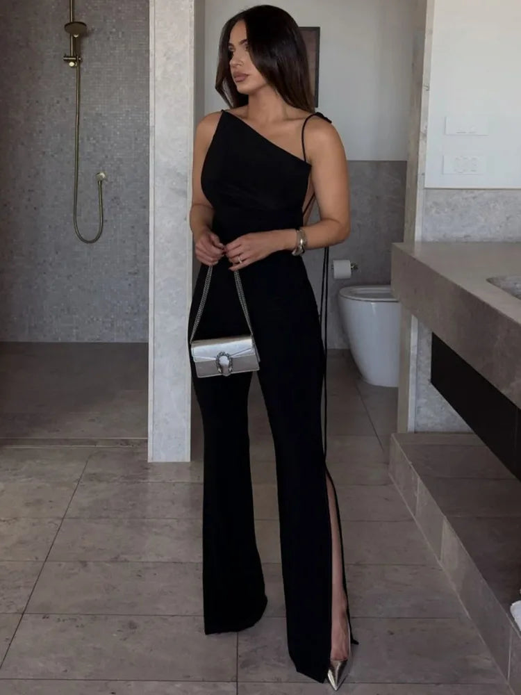 Jumpsuit mit Spaghettiträgern | Schlitz am Bein | Figurbetonter Schnitt