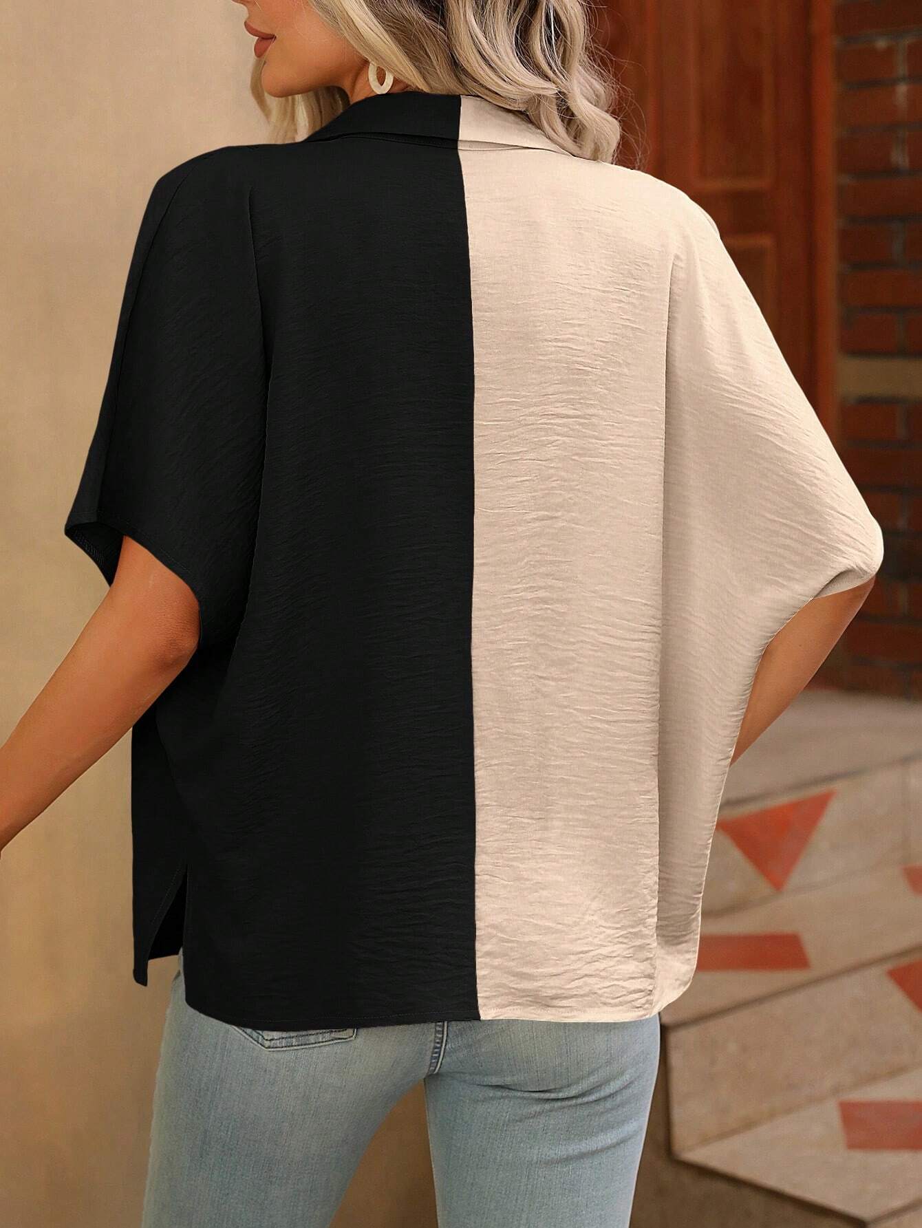 Johanna | Kurzarm-Bluse mit Knopfleiste