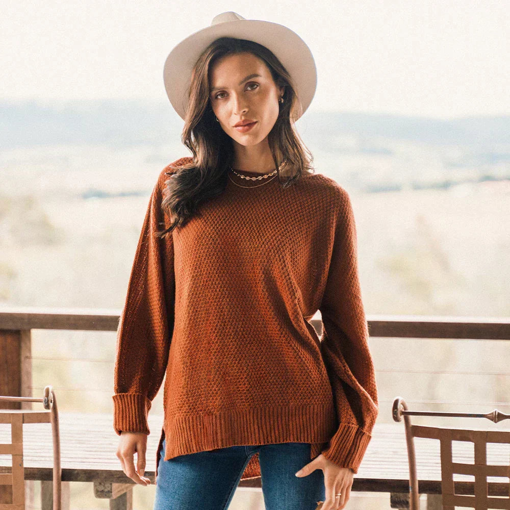 Relaxter Pullover mit geteiltem Saum für Damen