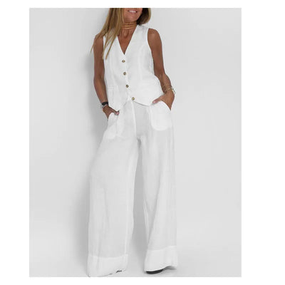 Leinen-Set mit Weste | Weite Hose | Moderner Minimalismus
