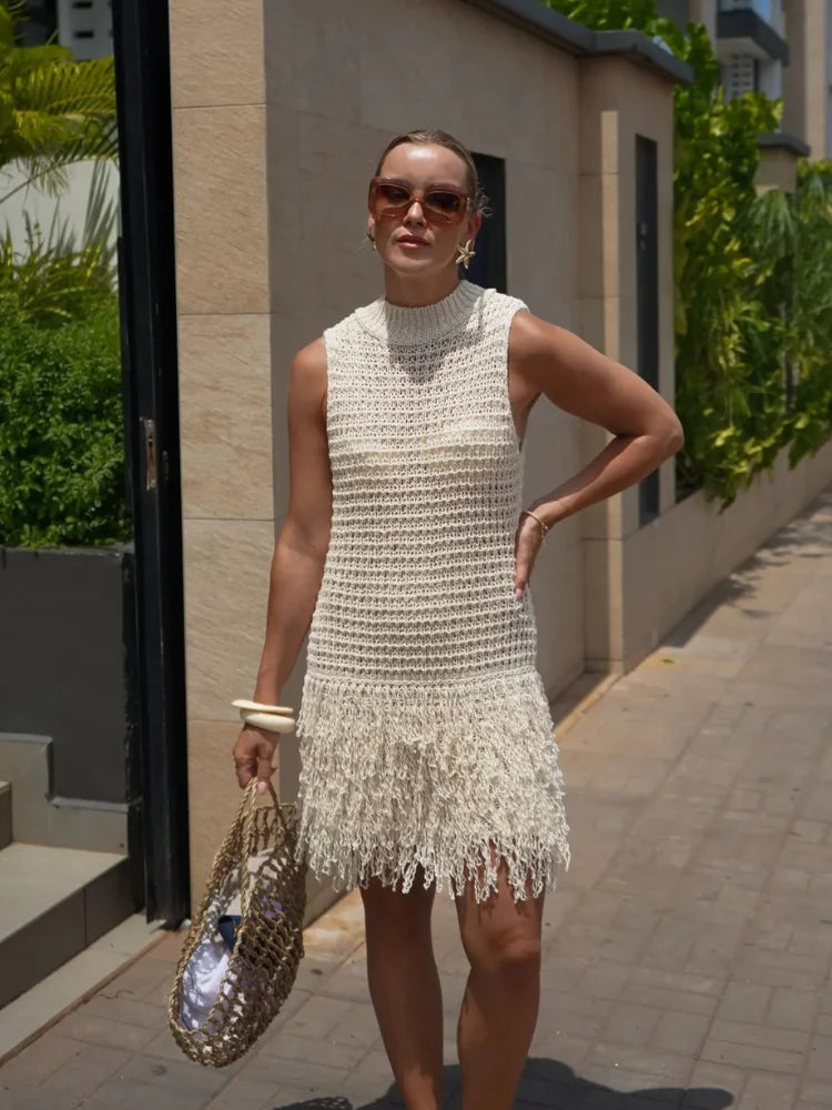 Marsha® | Gestricktes Wollkleid mit Fransen