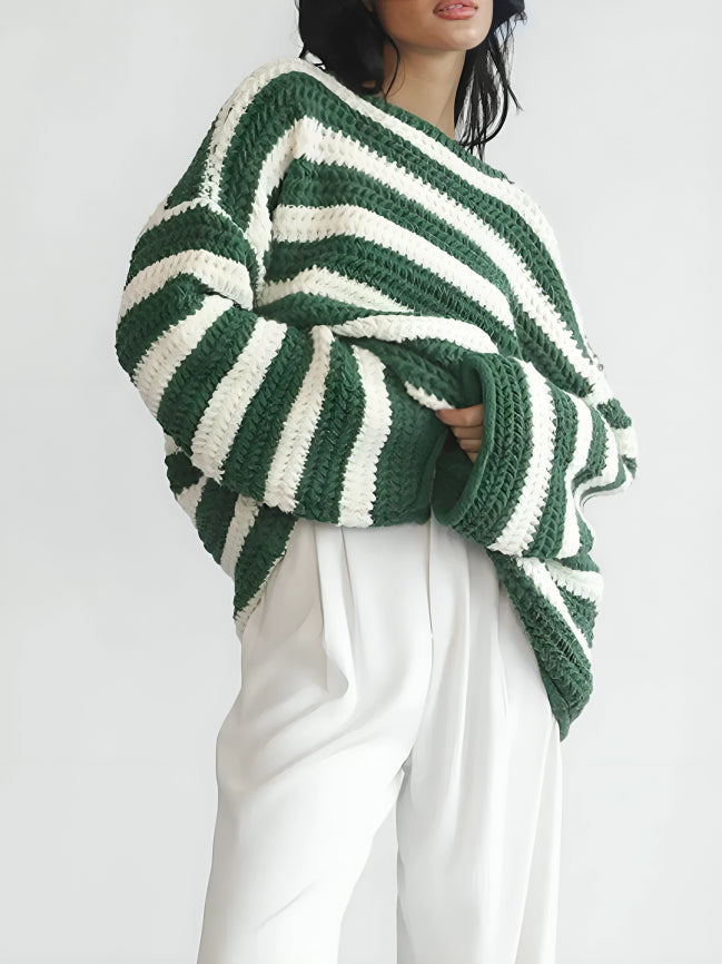 Gestreifter Damen-Strickpullover