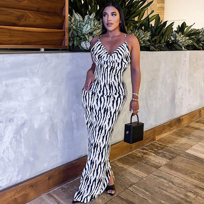 Mica | Maxi-Kleid mit Zebramuster und offenem Rücken