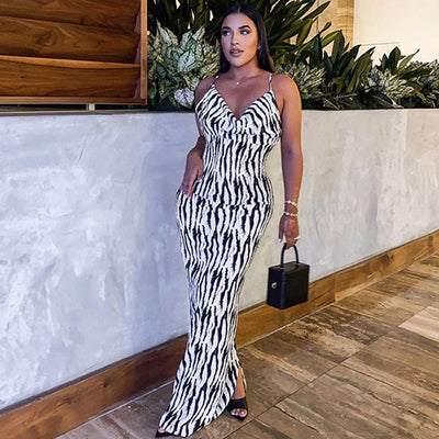 Mica | Maxi-Kleid mit Zebramuster und offenem Rücken