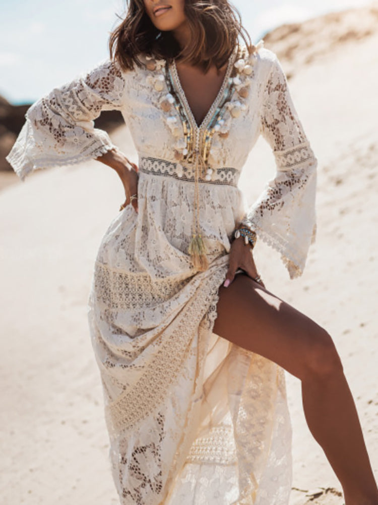 Heidi-Mode | Damen Boho Maxi Kleid Lüftig & Bohème
