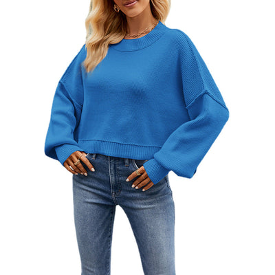 Pullover mit Rundhalsausschnitt und überschnittenen Schultern für Damen