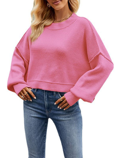 Pullover mit Rundhalsausschnitt und überschnittenen Schultern für Damen