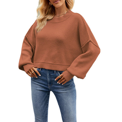 Pullover mit Rundhalsausschnitt und überschnittenen Schultern für Damen