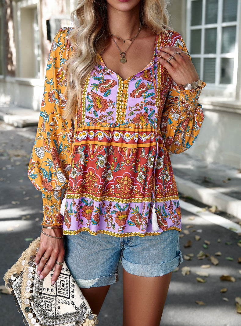 Sabine | Bluse mit Boho-Blumenmuster