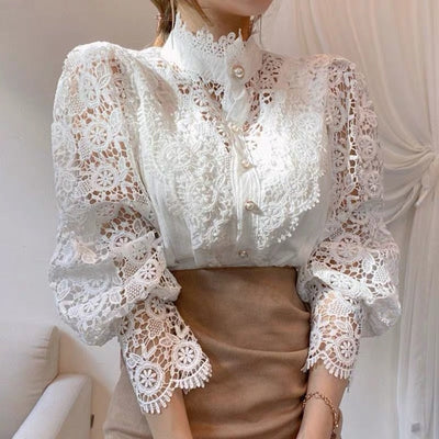 Bluse mit Häkelspitze | Puffärmel | Vintage-Romantik