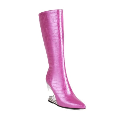 Maria – Metall-Ausschnitt Tigerzahn Damen Knöchelhohe Stiefel