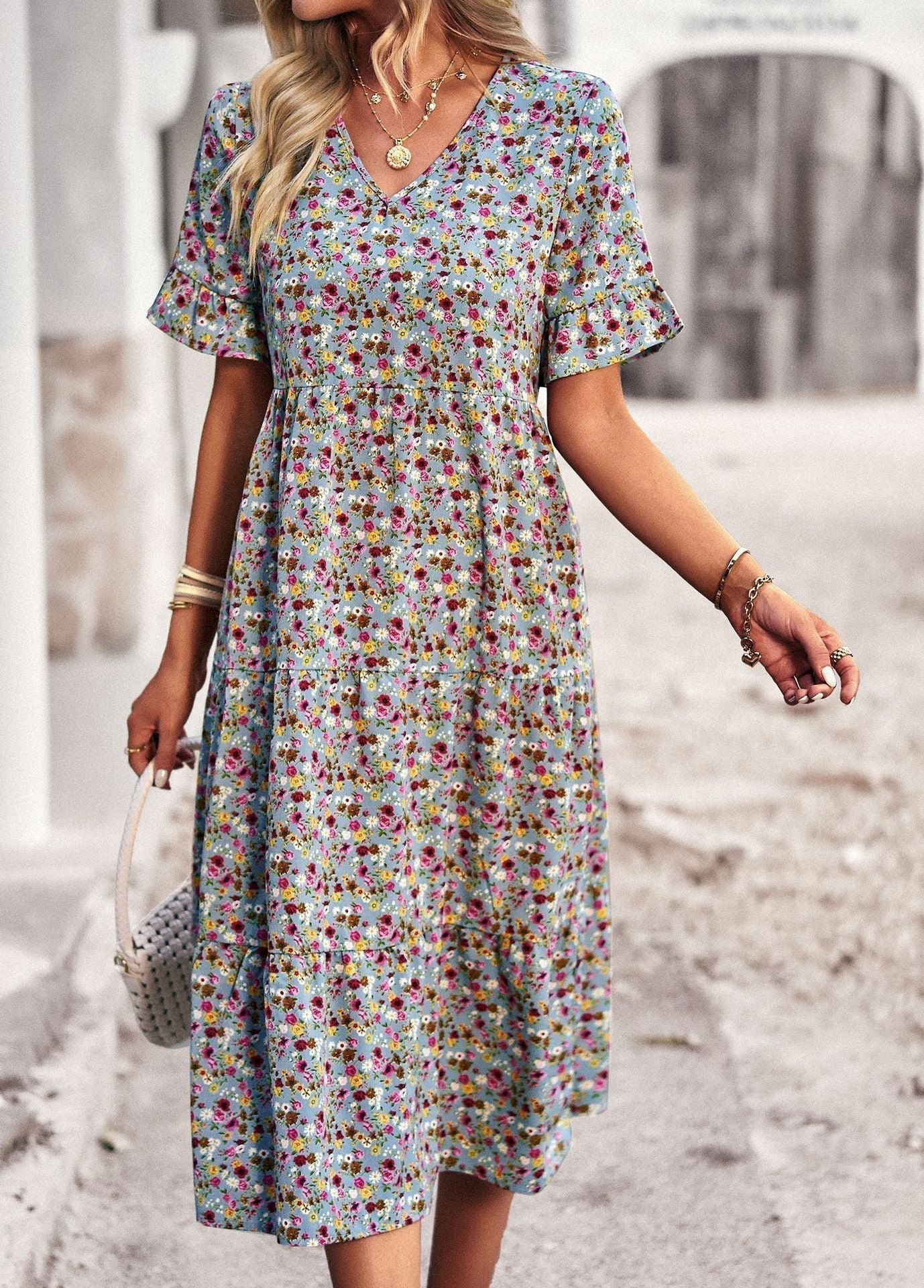 Kathryn - Damen Blumiges Midikleid